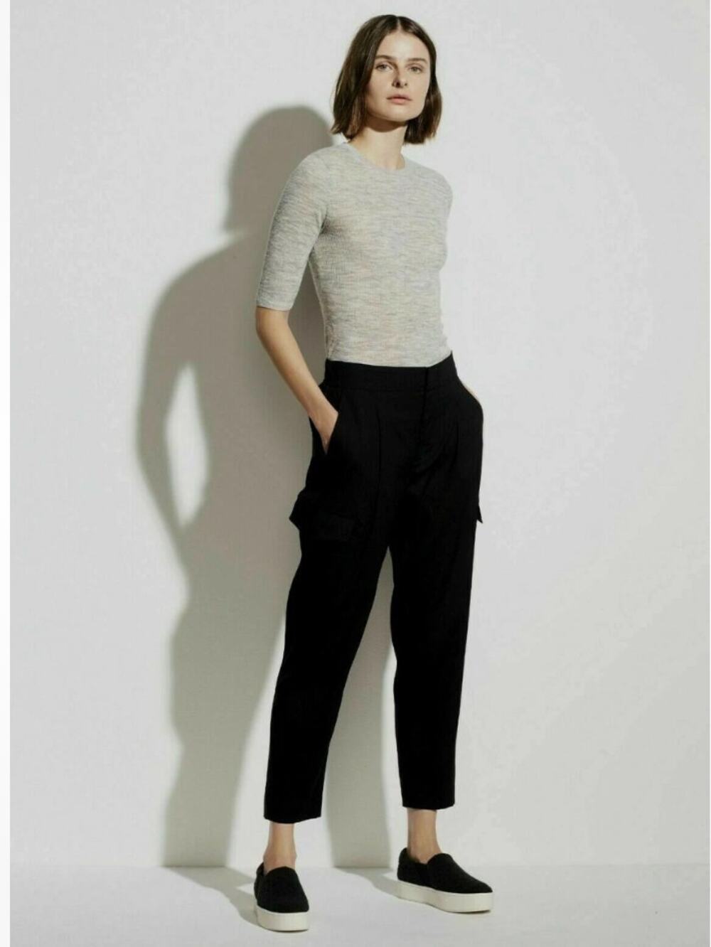 Vince Linen High Waisted Cropped Cargo Pants Black S